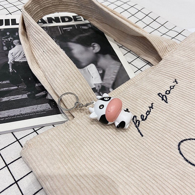 Túi Xách Đeo Vai Vải Nhung Kẻ Phong Cách Hàn Quốc Dễ Thương Cho Nữ