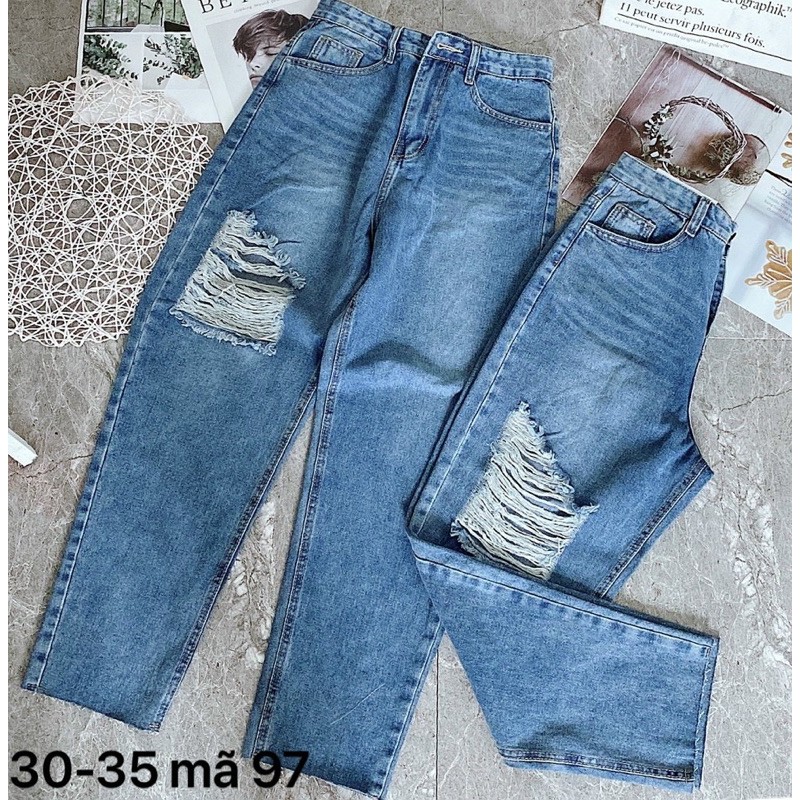 Quần jean baggy nữ rách ✈️ FREESHIP ✈️ Quần jean baggy nữ lưng cao size đại kiểu rách đùi hàng VNXK MS97 Bigsize 2KJean