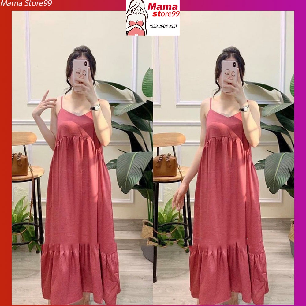 Váy Bầu Mùa Hè Hai Dây Thiết Kế. Đầm Bầu Maxi Chất Đũi Mềm Mát HN0162 Mama Store99