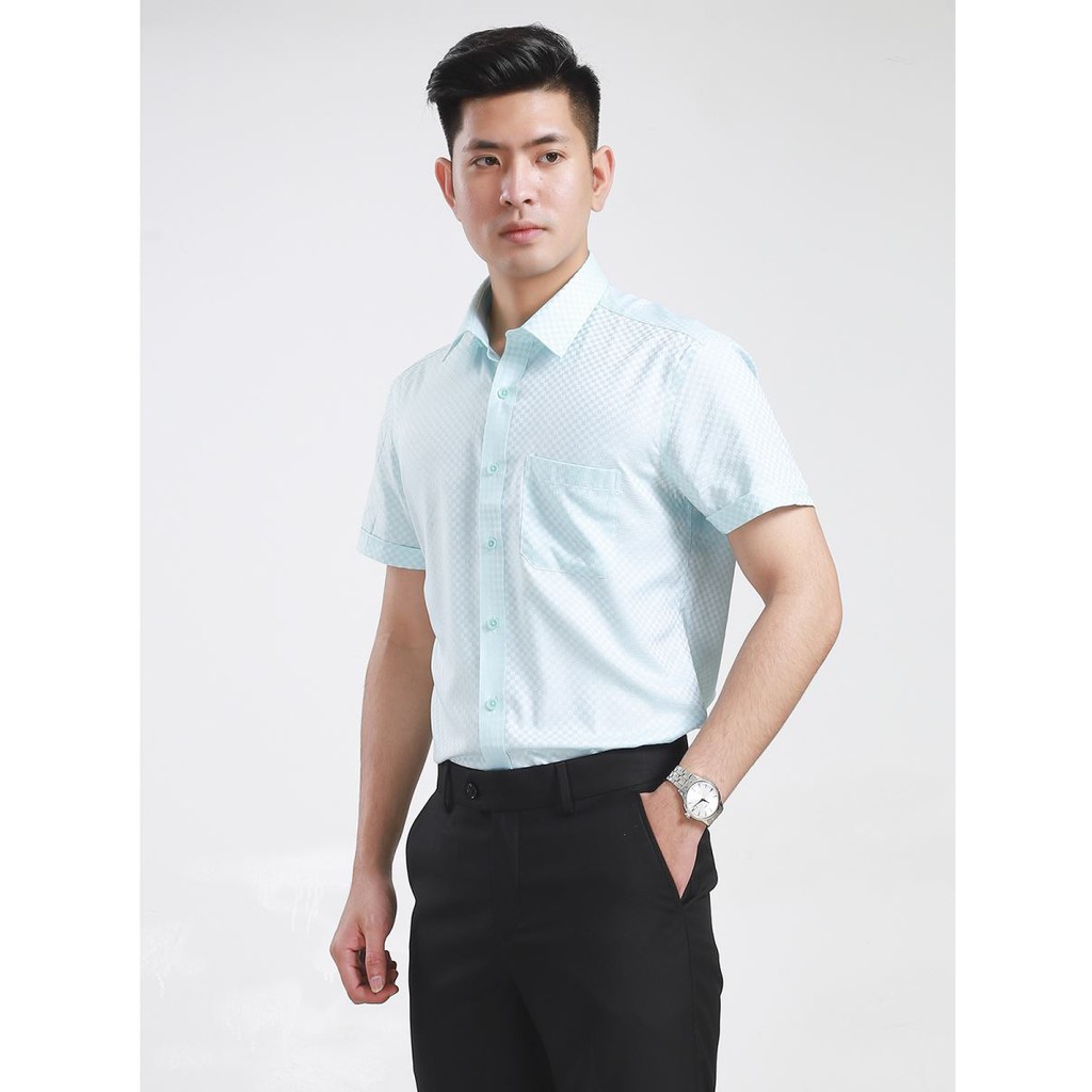 Áo sơ mi nam ngắn tay ARISTINO họa tiết dệt dobby kẻ ô sọc xanh nhạt tinh tế, sang trọng - ASS519S7 | BigBuy360 - bigbuy360.vn