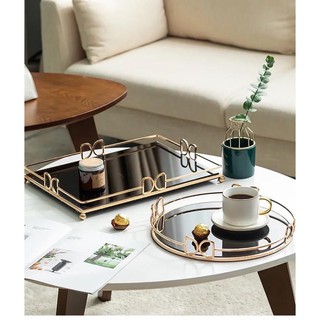 Khay Gương trang trí, khay gương mặt kính đen sang trọng D&G , Khay để cốc chén