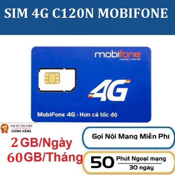 Sim 4G Mobifone C90N - C120N có 120GB/tháng giá rẻ, dùng đăng ký gói nghe gọi miễn phí không giới hạn