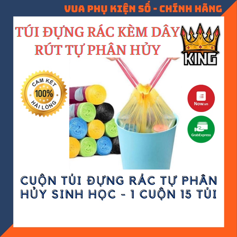 Túi Đựng Rác Tự Phân Huỷ Có Dây Rút - 15 túi/cuộn - Tiện Dụng Sạch Sẽ