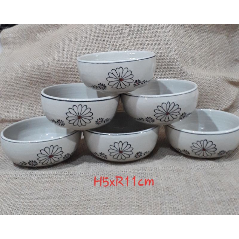 Bộ 6 bát cơm Bát tràng vuốt tay, hoa cúc