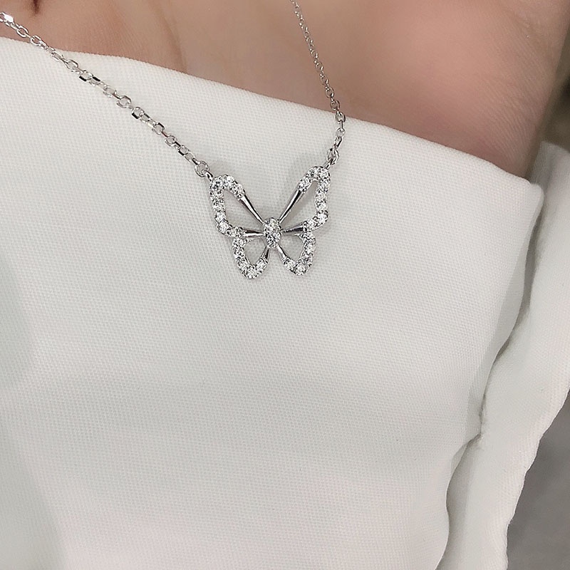 Vòng cổ Mặt Hình Bướm Đính Đá Pha Lê Lấp Lánh Phong Cách Hàn Quốc