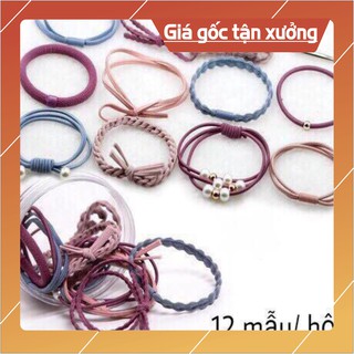 SÉT 12 DÂY CHUN BUỘC TÓC NỮ NHIỀU MÀU CÓ HỘP