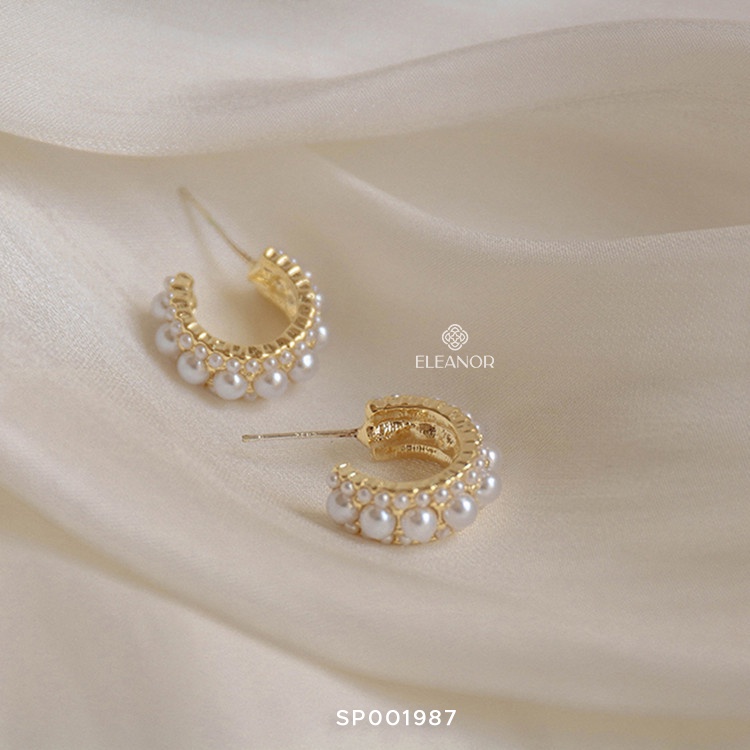 Bông tai nữ ngọc trai nhân tạo Eleanor Accessories viền chữ C chuôi bạc 925 nữ tính phụ kiện trang sức đẹp