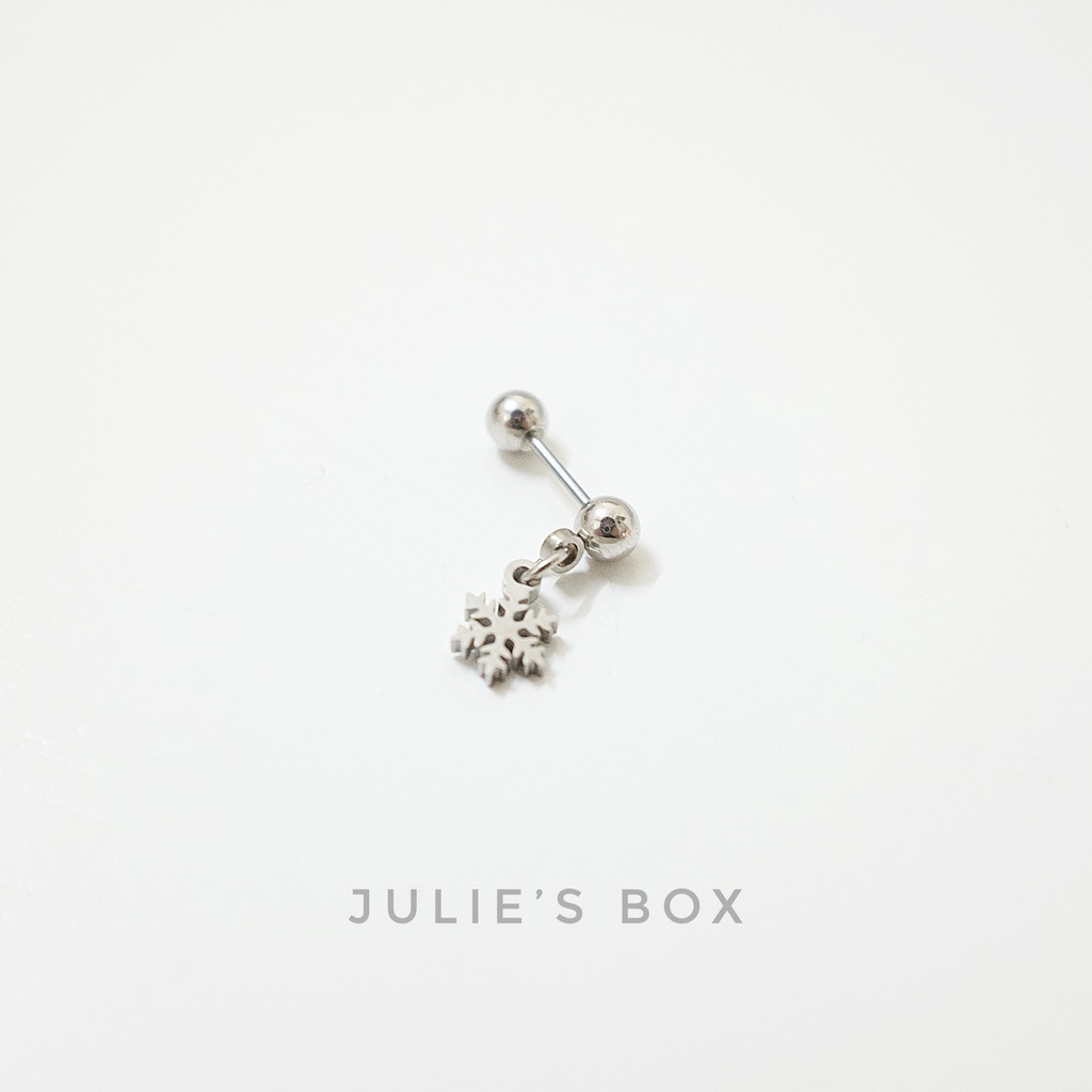 Khuyên Tai Titan Unisex Có Charm Hoa Tuyết Bi Tròn Không Gỉ Sét Không Ngứa Bông Tai Julies Box 66