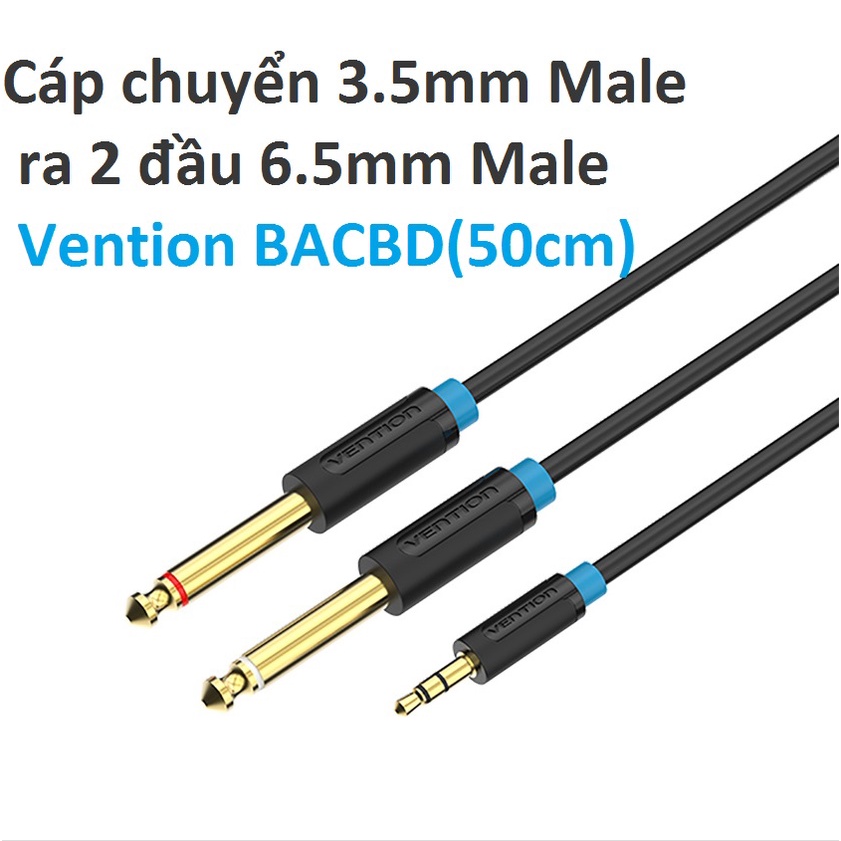 Cáp chuyển 3.5mm Male ra 2 đầu 6.5mm Male Vention BACBD