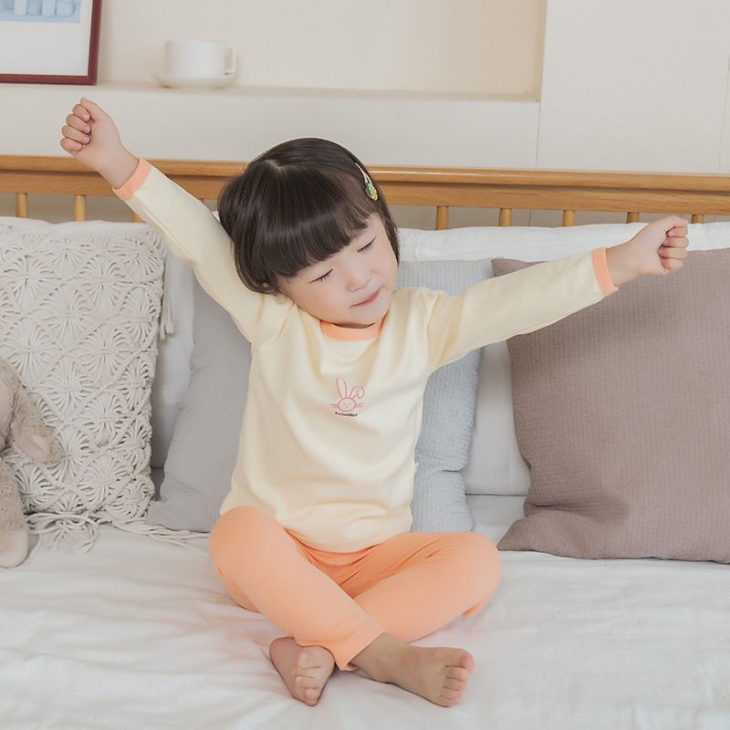 [Hàng Mới Về] Bộ Đồ Ngủ Cotton Màu Kẹo Ngọt Thoáng Khí Thoải Mái Thời Trang Thu Đông Cho Bé Gái