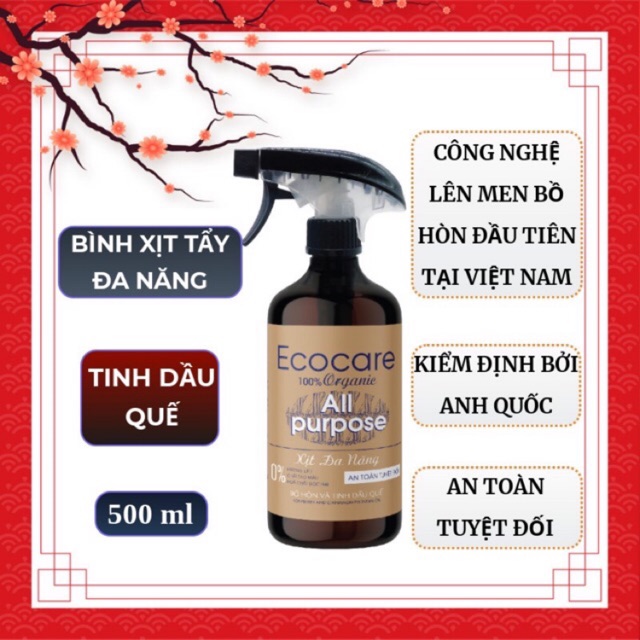 Nước xịt đa năng Bồ Hòn tinh dầu Quế 500ml. Thương hiệu Ecocare