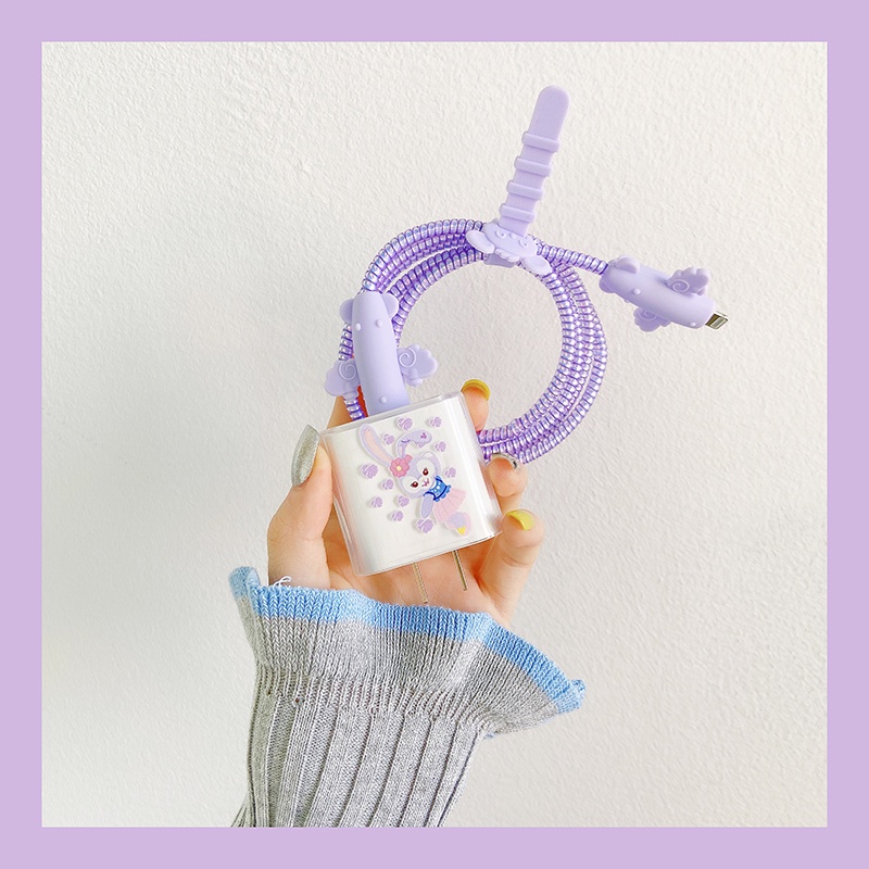 Miếng Dán Bảo Vệ Đầu Dây Cáp Sạc Màu Trong Suốt Hình Nhân Vật Hoạt Hình Dễ Thương