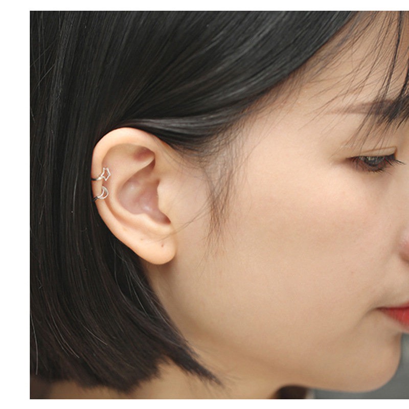 Khuyên Tai Tròn Kẹp Vành Tai Bằng Đồng Trắng Phong Cách Hàn Quốc Tối Giản Dành Cho Nữ