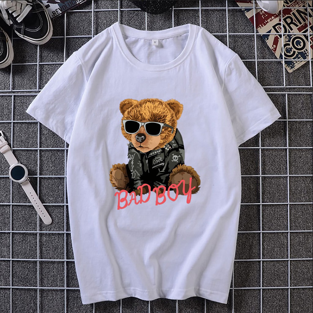 Áo thun unisex ngắn tay không cổ in hình Gấu BAD BOY - Bộ sưu tập áo phông nam thời trang cá tính | BigBuy360 - bigbuy360.vn