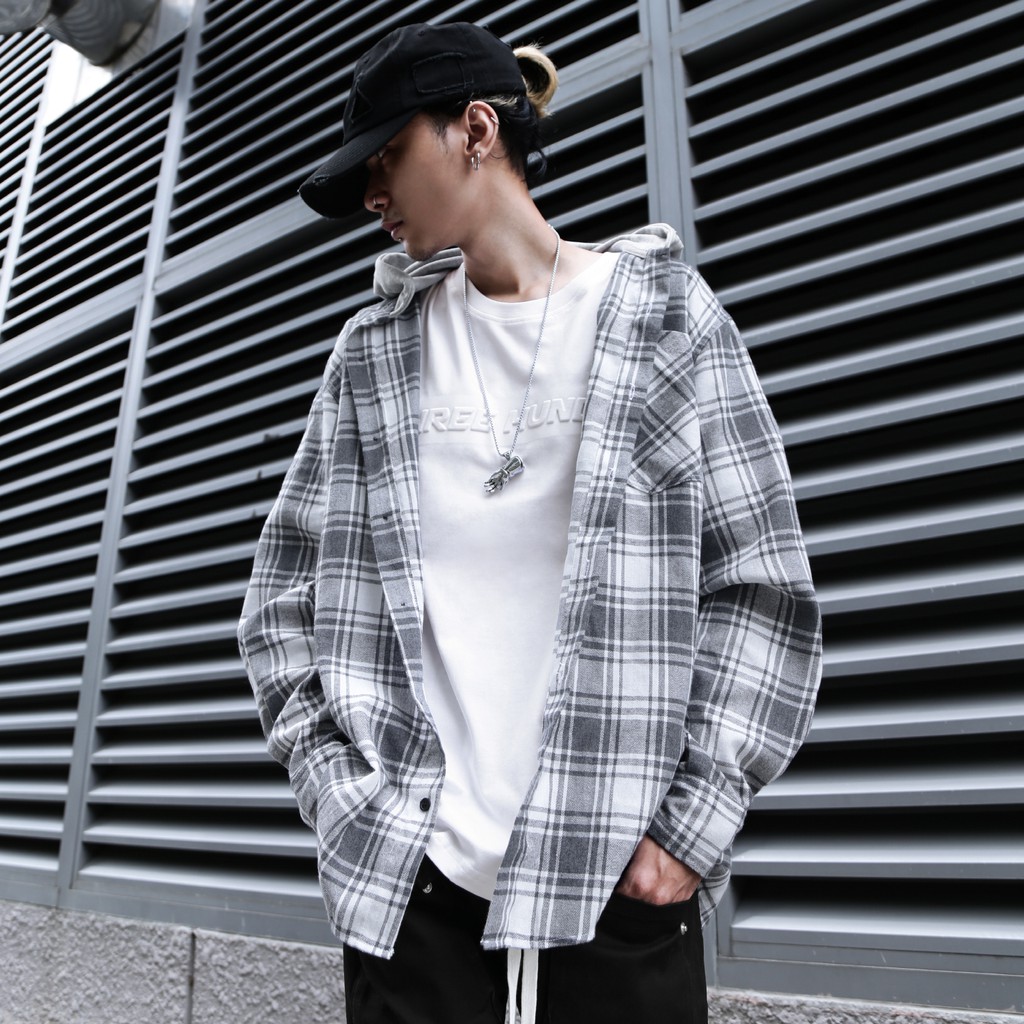 Áo Sơ Mi Hooded Flannel Jacket Màu Xám | BigBuy360 - bigbuy360.vn