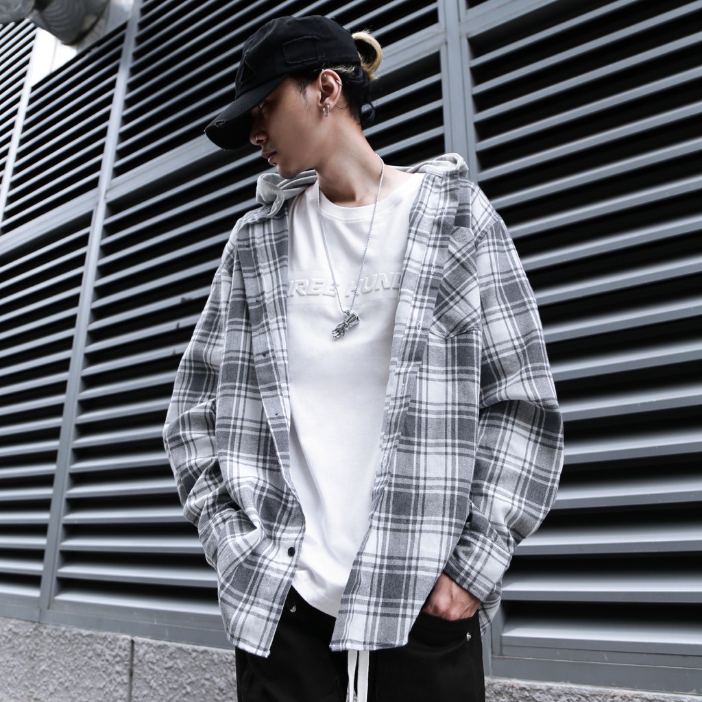 Áo Sơ Mi Hooded Flannel Jacket Màu Xám