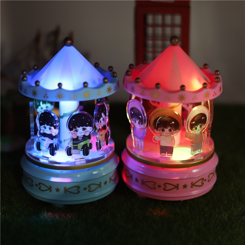 Hộp nhạc vòng xoay ngựa gỗ phát sáng hình thành viên nhóm nhạc BTS JIN RAPMONSTER J-HOPE SUGA V JIMIN JUNGKOOK