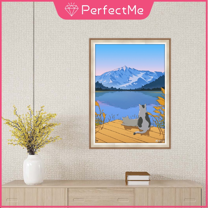 Tranh đính đá 5d tự làm hình mèo/cún dễ thương treo tường trang trí nội thất 30x40cm