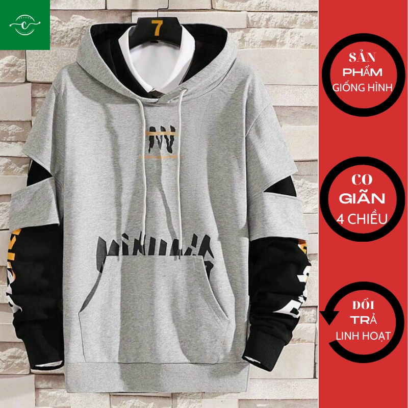 Áo Hoodie Nam Nữ Có Mũ Trùm Đầu In Phối Hai Màu Sành Điệu Tay Rách Áo nỉ VOZODO 35