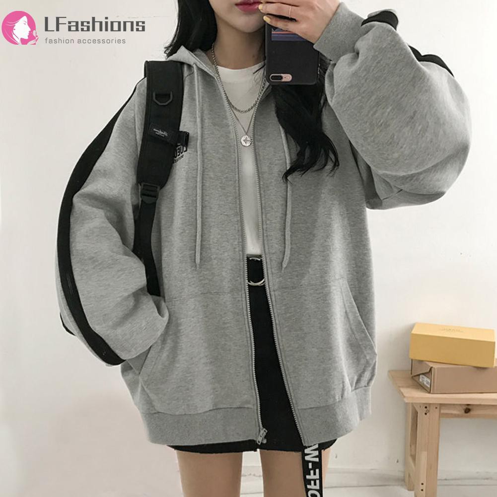 Áo hoodie dáng rộng có khóa kéo thời trang cho nữ