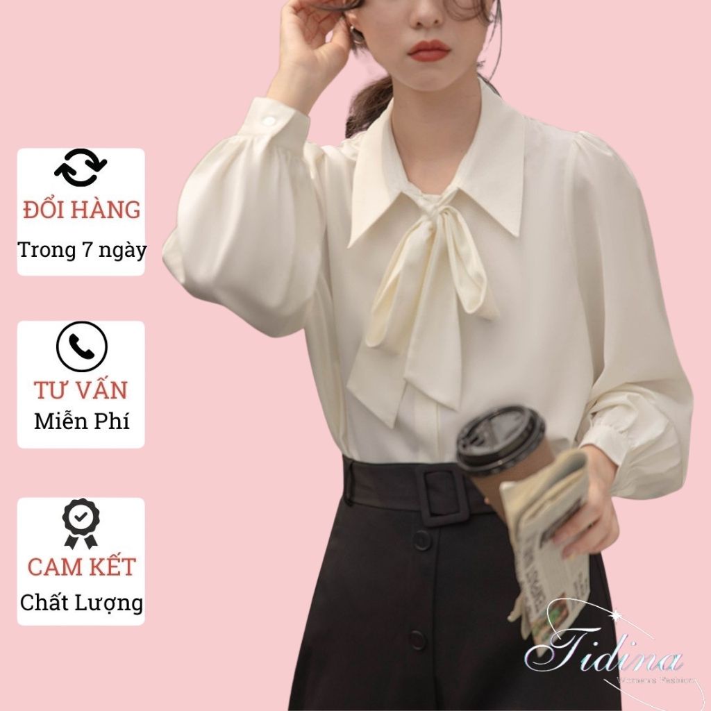Áo Sơ Mi nữ TIDINA dài tay cổ nơ thiết kế công sở thanh lịch Áo sơ mi phong cách thời trang Hàn Quốc