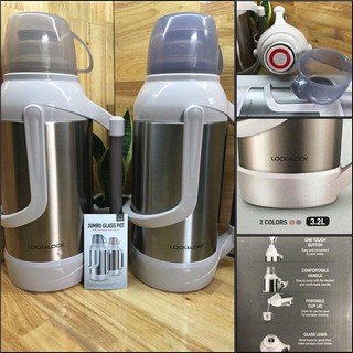 🍑🍑🍑 Bình Giữ Nhiệt Lock&Lock Bằng Thép Không Gỉ, Ruột Bằng Thủy Tinh (3.2L)