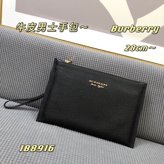 Clutch nam logo thương hiệu Burberry da thật cao cấp màu đen trơn