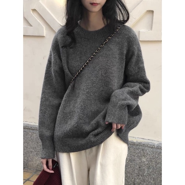 Áo len cổ tròn dáng ôm màu trơn