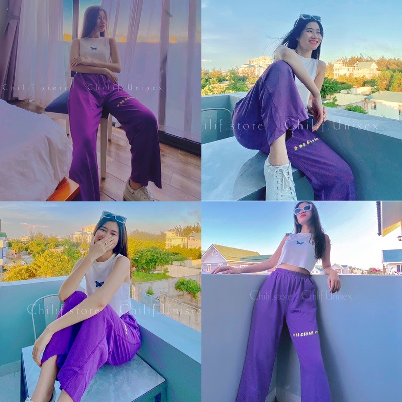 Quần zizi CESAR ống rộng 5 màu in chữ decal xịn( Ảnh+ Video thật 100% by CHILIF ♥️ Form đẹp đỉnh dễ mặc cực xinh)