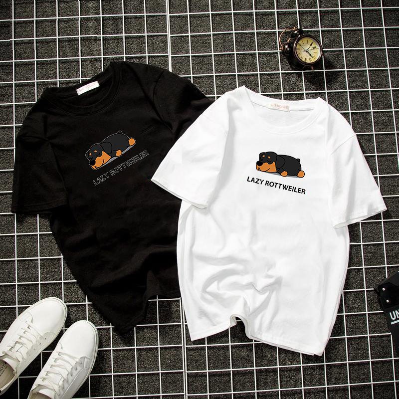Áo thun unisex form rộng in lazy rottweiler vải dày mịn 2019T1163