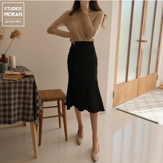 (ORDER) Chân váy MORAN cạp cao bút chì ôm bó xòe đuôi cá màu đen sang trọng công sở Hàn Quốc