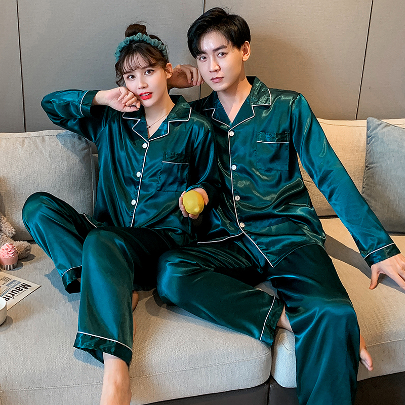 Bộ Đồ Ngủ Tay Dài Bằng Lụa Satin Phong Cách Hàn Quốc Dành Cho Nam Và Nữ