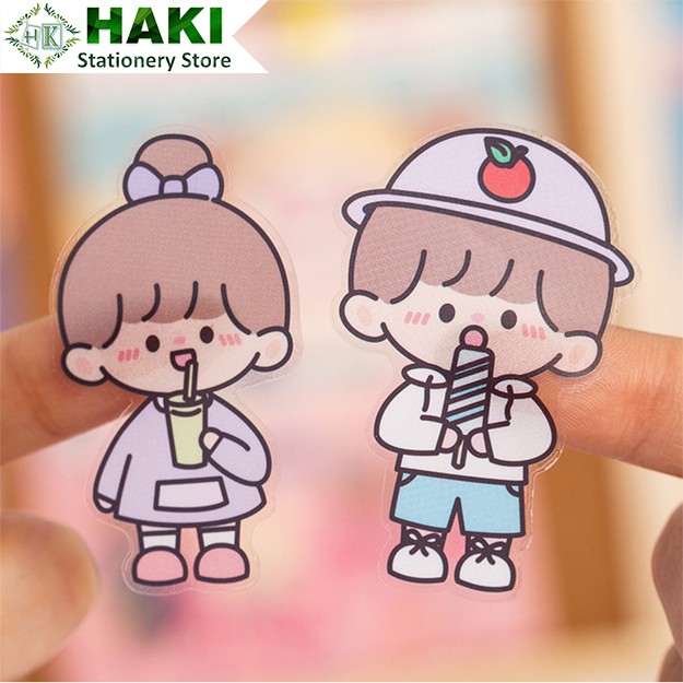 Sticker cute cô gái dễ thương HAKI, hình dán cute 4 miếng sticker trang trí sổ đáng yêu giá rẻ ST18