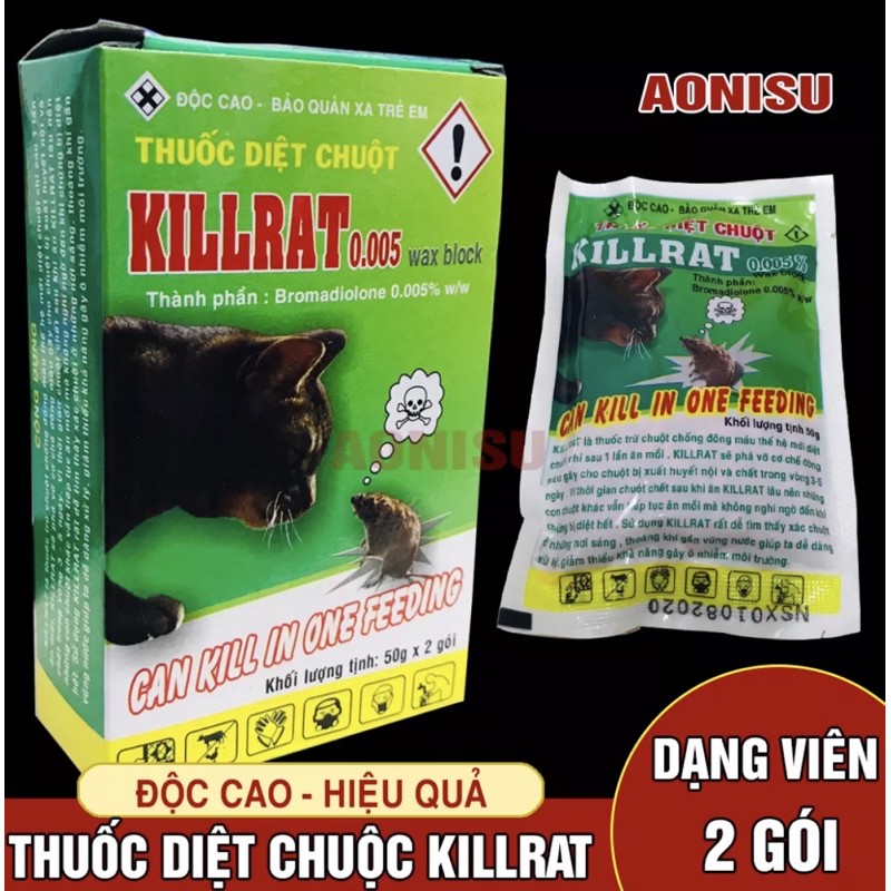 Thuốc Diệt Chuột KILLRAT -  Kẹo Diệt Chuột, Diệt Côn Trùng AONISU (hộp 2 gói).