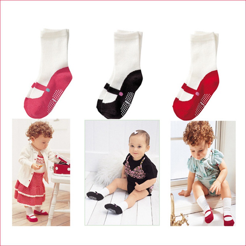 Set 3 Đôi Vớ Cotton Mềm Chống Trượt Cho Bé Gái Sơ Sinh Từ 3-18 Tháng Tuổi