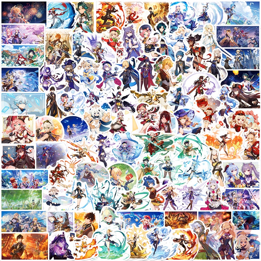 100 Nhãn dán họa tiết game hoạt hình Genshin Impact dòng D mẫu hỗn hợp thời trang chống nước DIY