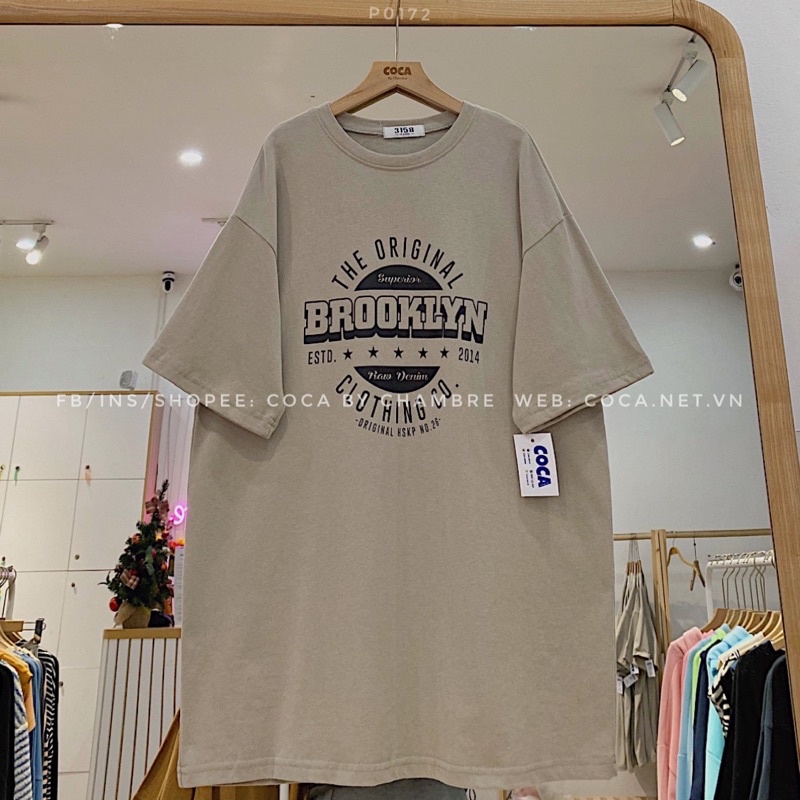 [P0172] Áo thun áo phông form rộng unisex in chữ BROOKLYN vải cotton mặt lông dày (Có sẵn/ảnh thật)
