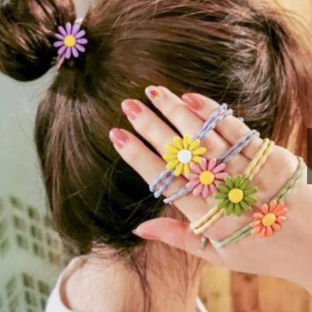 Ttte Chun buộc tóc hoa cúc nhiều màu cho bé