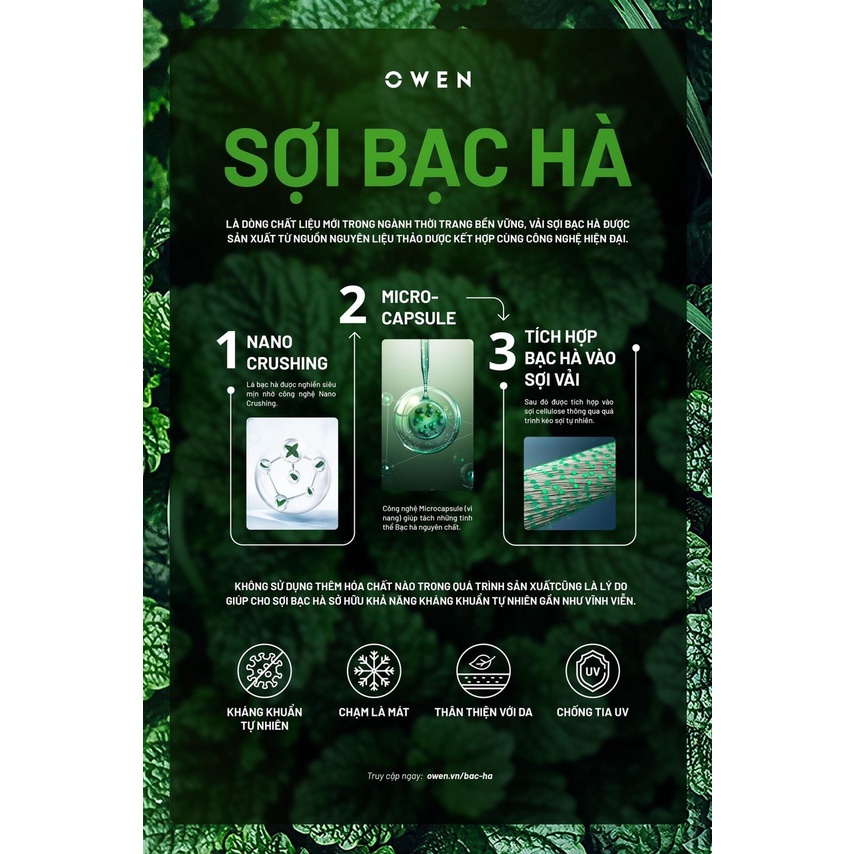 OWEN - Áo Sơ mi ngắn tay Owen vạt ngang chất sợi bạc hà kẻ ca rô xanh 220409