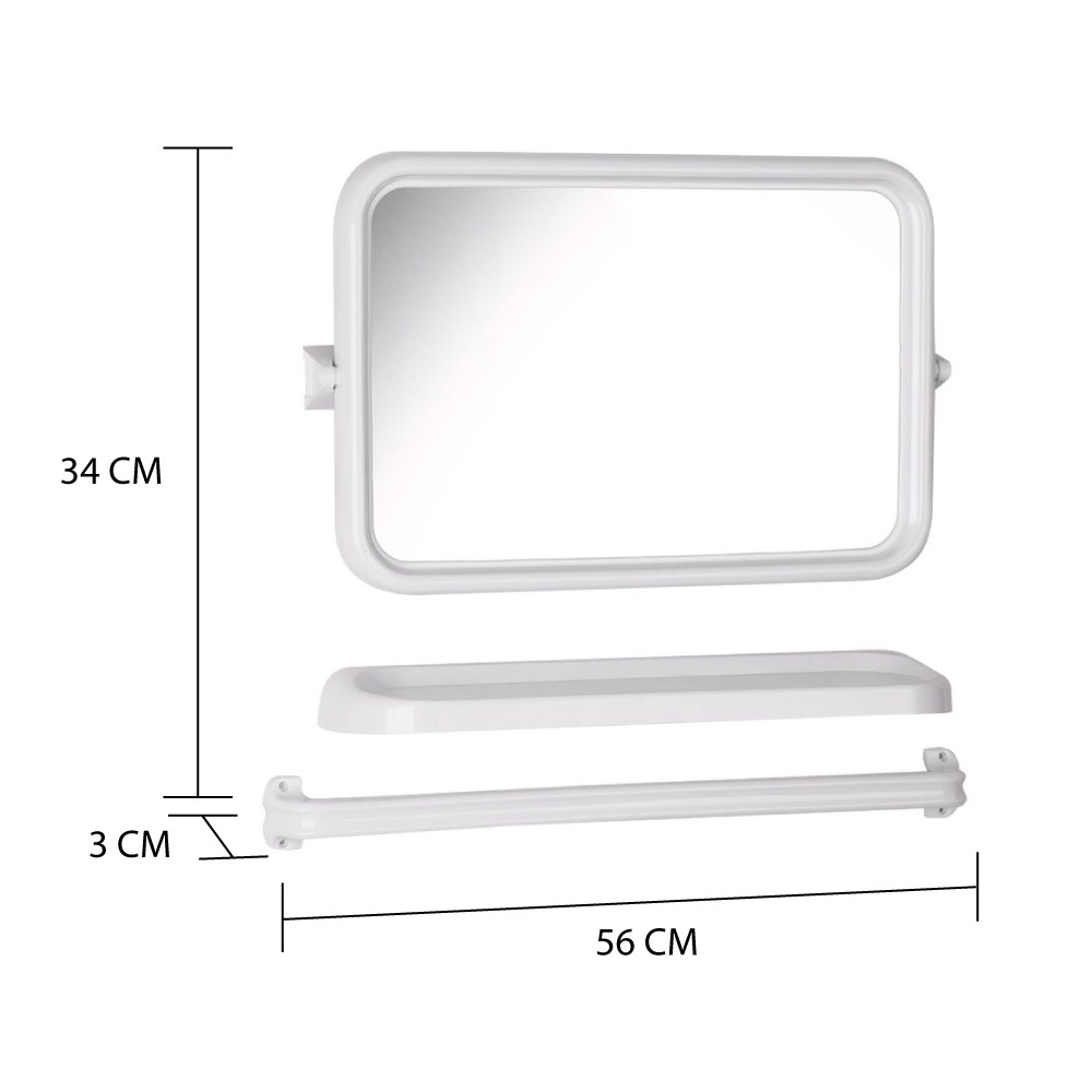 HomeBase BATHTIME Bộ kệ treo tường phòng tắm có gương vuông nhựa Thái Lan 56Wx3Dx345Hcm màu trắng