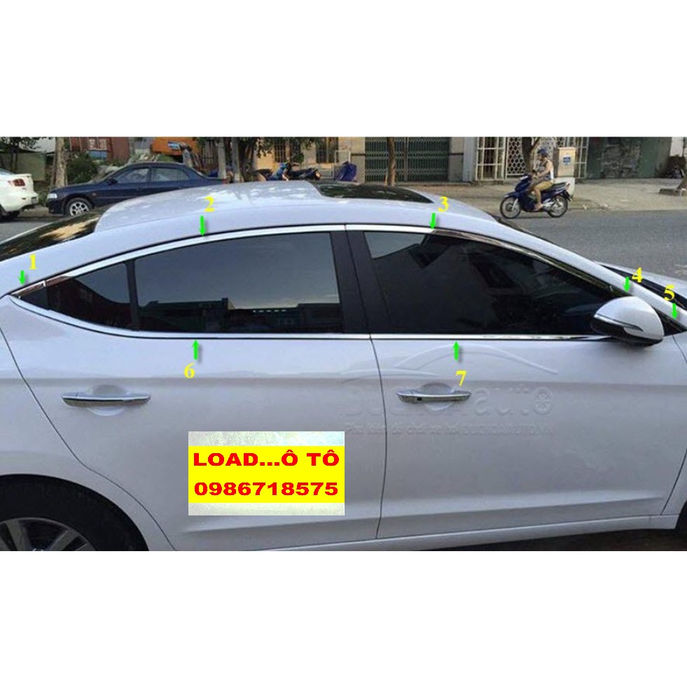 Bộ nẹp viền cong kính, chân kính Hyundai Elantra 2023-2018 INOX Cao Cấp
