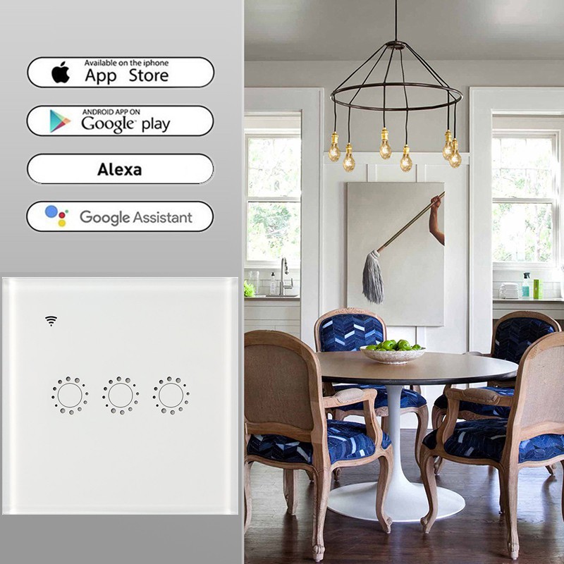 【Available】 Touch switch smart switch panel wall switch 1/2/3 Gang wifi light switch US / EU standard work with Alexa Google Home 【UUSTOCK】