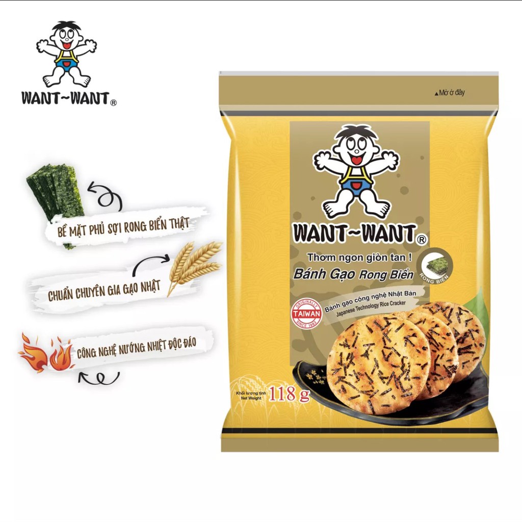 [ ĐẶC SẢN VIỆT ] 01 Túi x 6 Bịch x 118gr Bánh Gạo Rong Biển Nướng Want Want Đài Loan. (Date: 09 tháng)