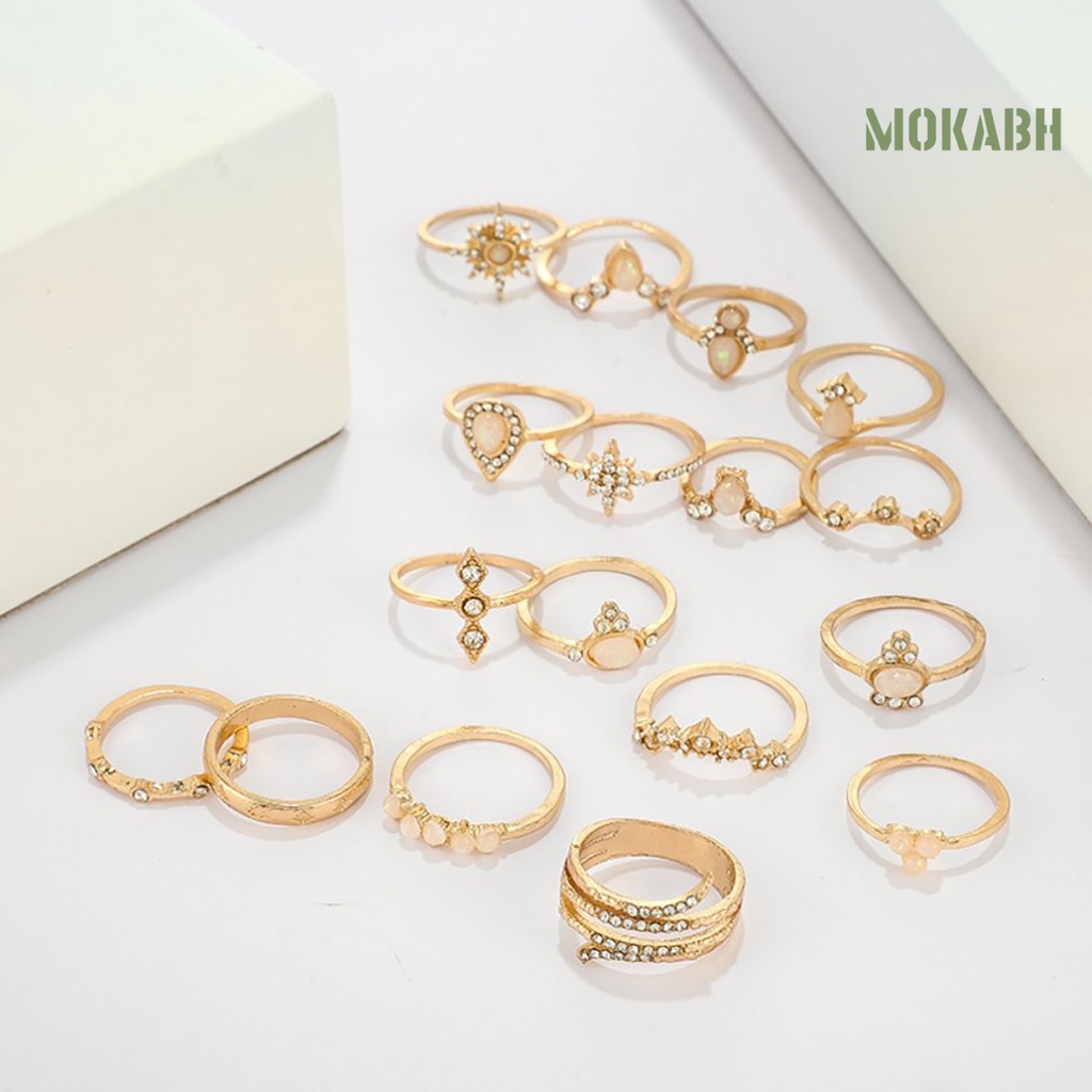 Bộ 17 Nhẫn Đính Đá Nhân Tạo Phong Cách Bohemian Thời Trang