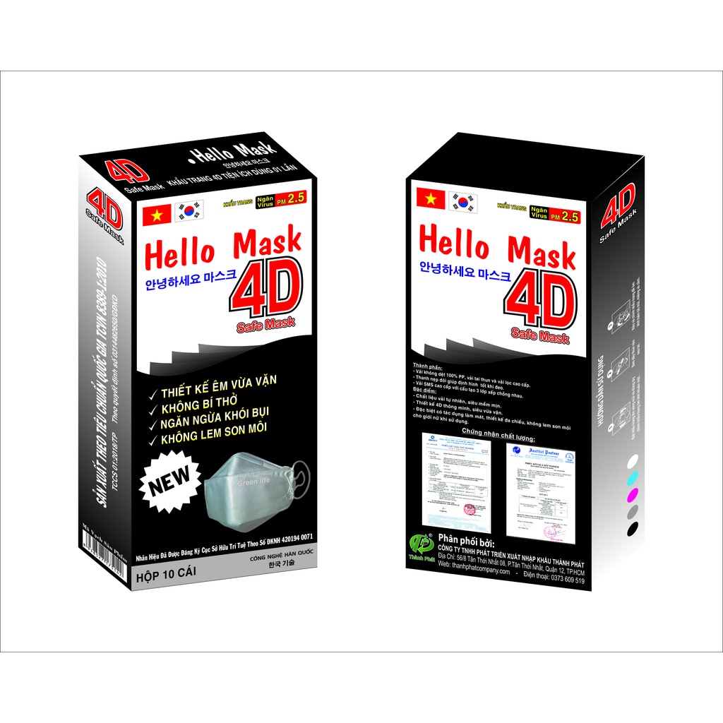 Hộp khẩu trang 4D kháng khuẩn Hello Mask Hộp 10 cái