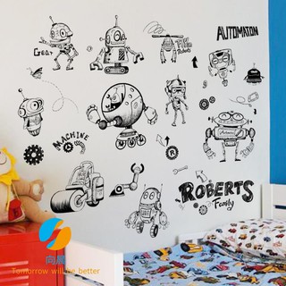 Miếng dán trang trí tường hình robot graffiti độc đáo