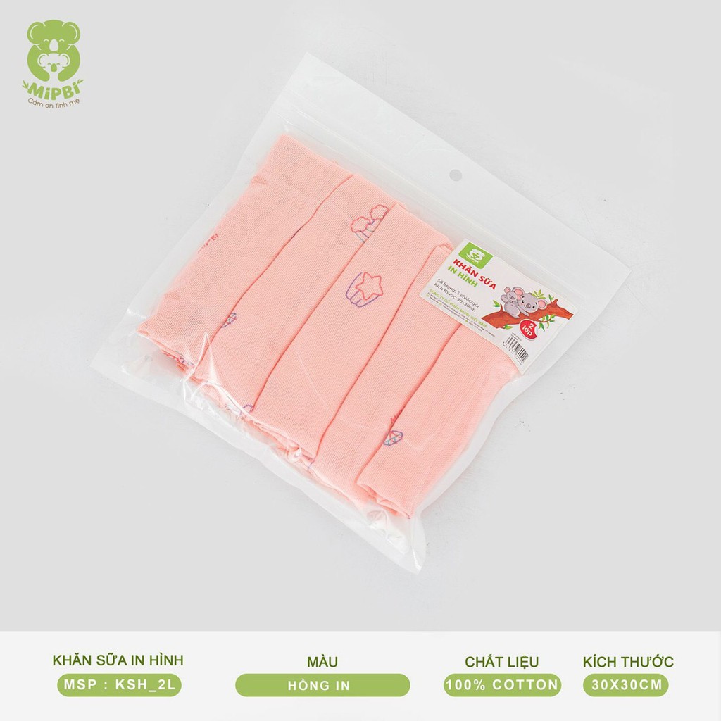 Khăn Sữa in Hình 2 Lớp CAO CẤP MIPBI - 100%Cotton - Sét 5 chiếc - Kích Thước 30*30cm