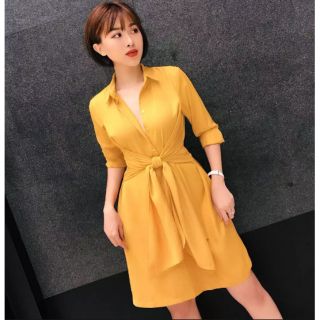 Đầm sơ mi thắt eo