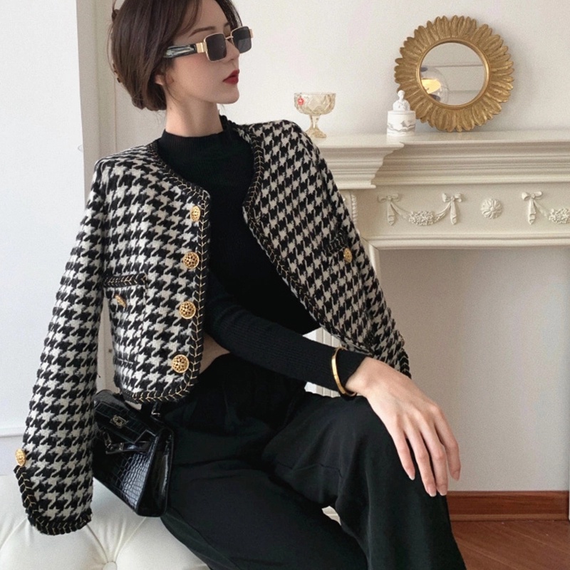 Thời Trang Áo Khoác Tweed Dáng Ngắn Màu Đen Dễ Phối Đồ Cho Nữ | BigBuy360 - bigbuy360.vn