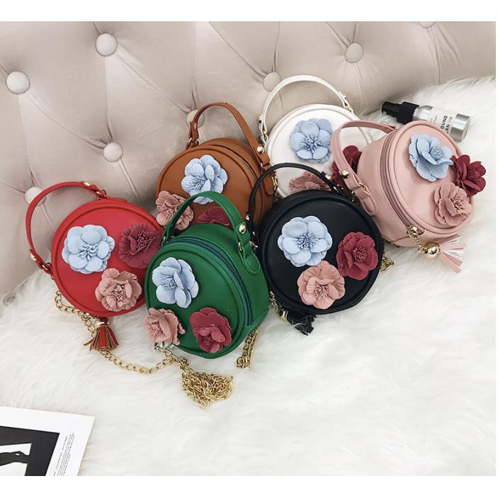 [Rẻ vô địch] Túi xách mini hoa nổi họa tiết dễ thương, túi xách hoa trà mini hình tròn cho mẹ và bé siêu xinh